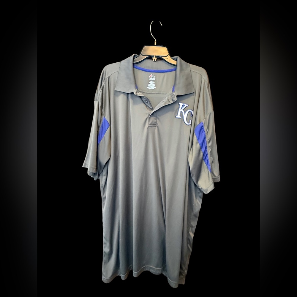 KC Royals Majestic Gray Polo with Blue Accents